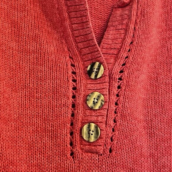 Eddie Bauer Women's‎ Orange Cotton 3 Wood Button Pullover Sweater Size Large - Picture 4 of 7